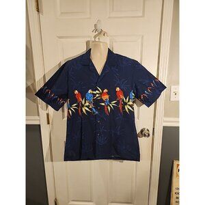 NWT~Pacific Legend~Colorful Parrots~Tropical~Hawaiian~Blue~Camp Shirt~Large